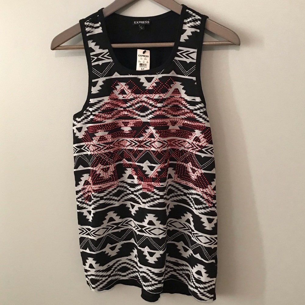 Express Small Black Aztec Studded Tank Top NWT